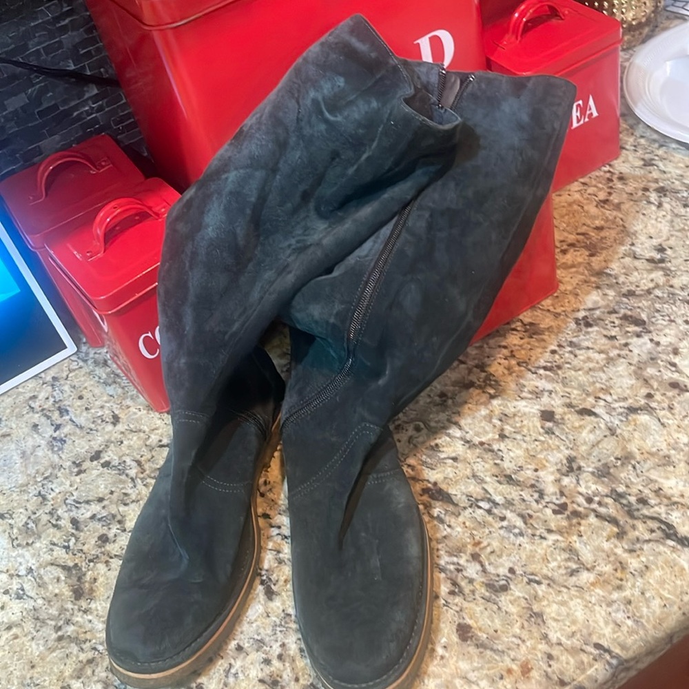 Duo boots in green suede and inner leather, size 40, very thin with calvesi